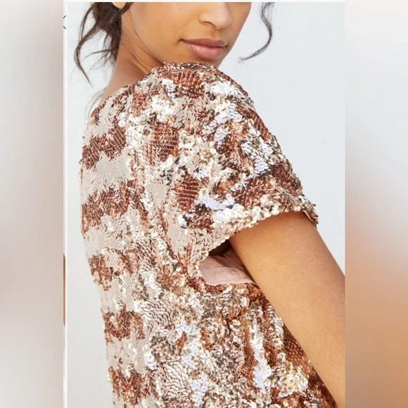 Anthropologie Maeve Bernadette Rose Gold Sequin Tiered Midi Dress Size M - Picture 5 of 17